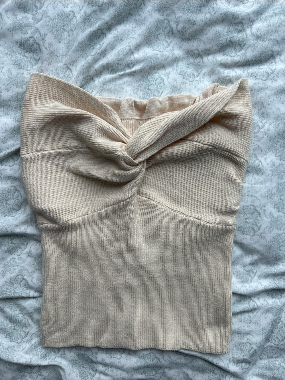 Beige Knit Twist-Front Tube Top
